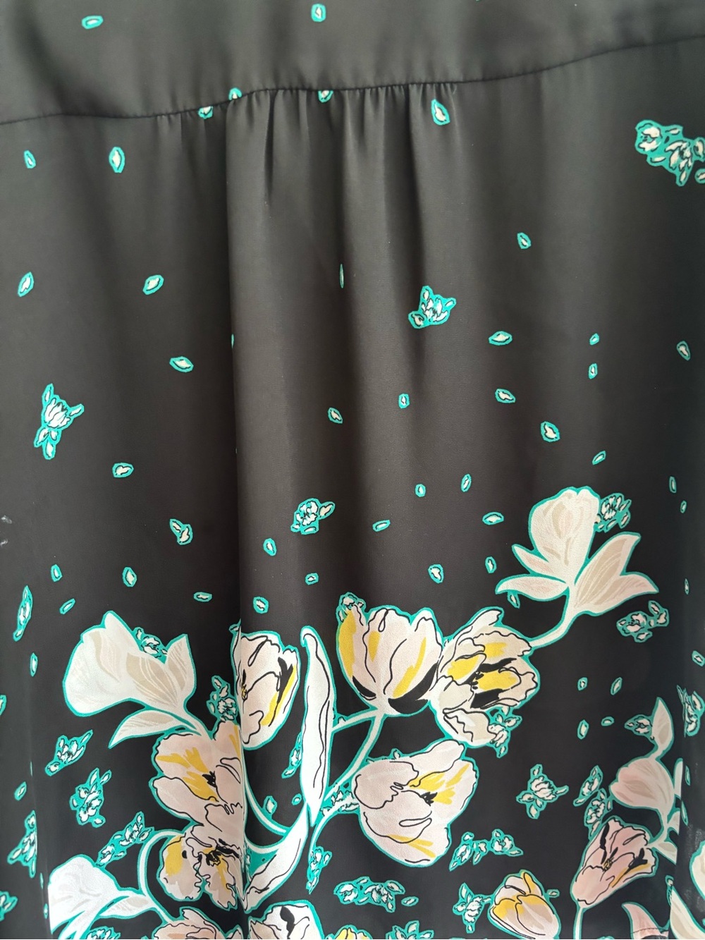 Black Floral Blouse with Teal Accents